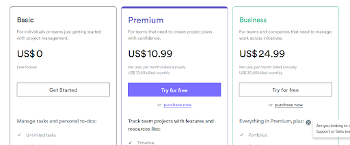 pricing page