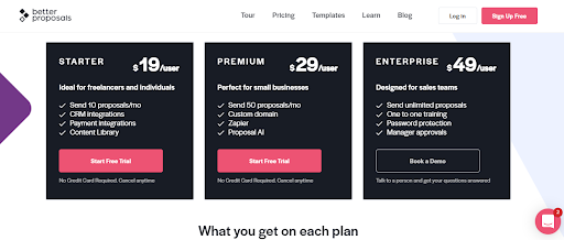 pricing page